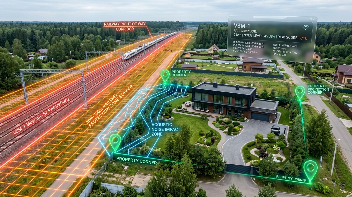 Участок и загородный дом рядом с трассой ВСМ Москва — Санкт-Петербург с AR-визуализацией полосы отвода, охранной зоны и шумового воздействия